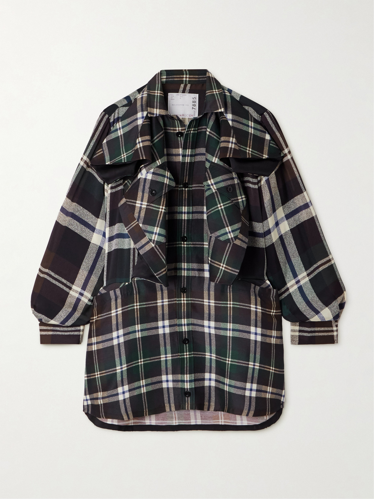 Sacai Ruffled Checked Woven Mini Shirt Dress In Green