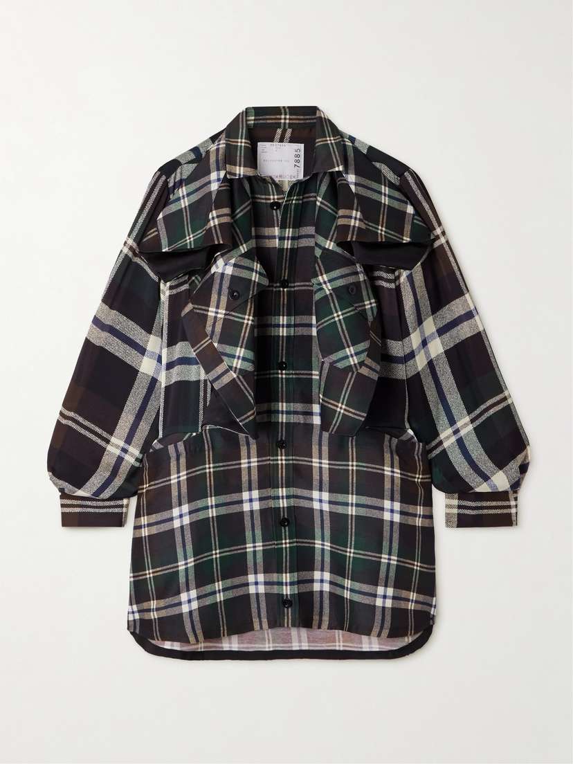 Sacai Ruffled Checked Woven Mini Shirt Dress
