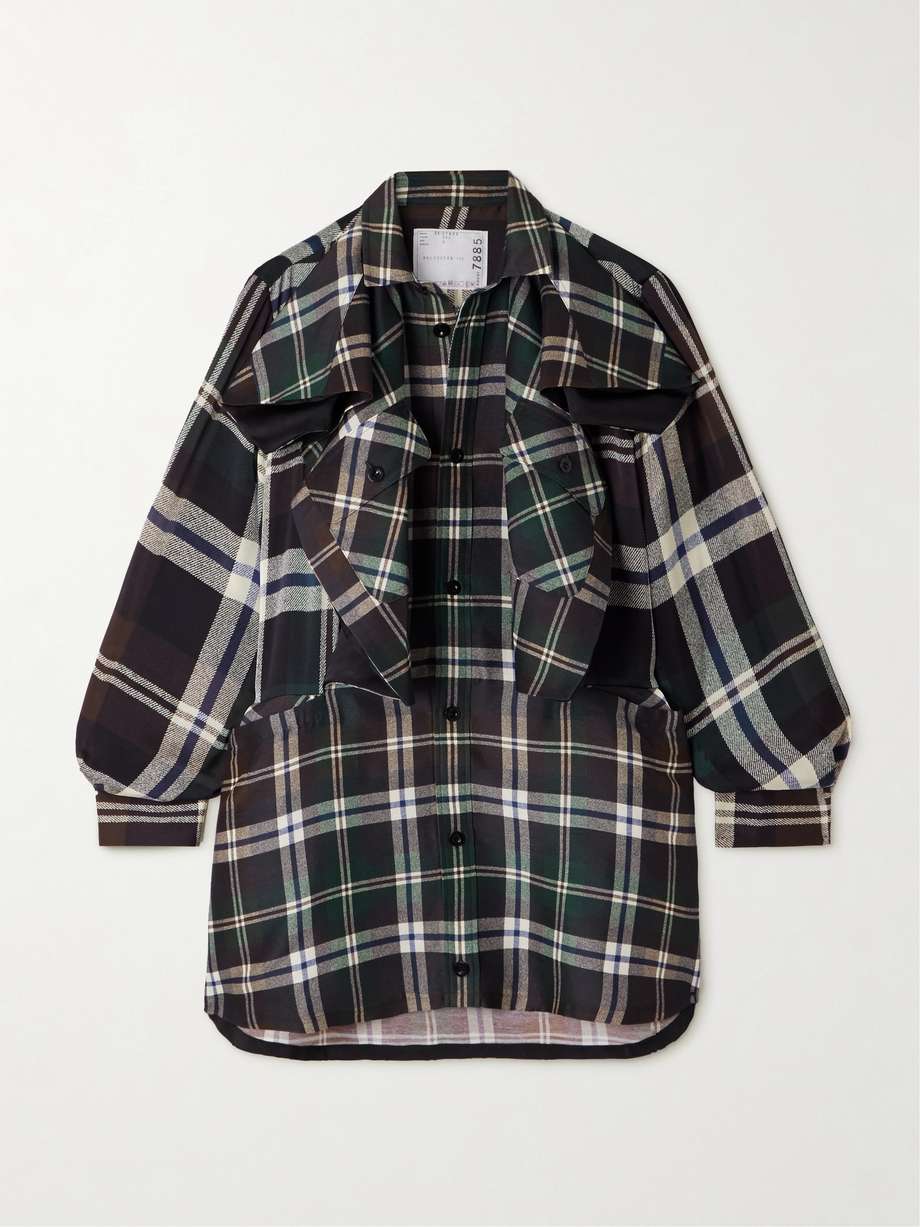 ruffled checked woven mini shirt dress