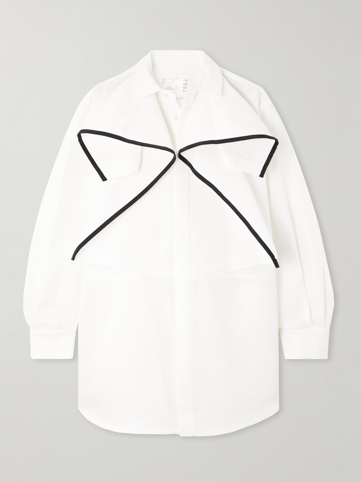 Sacai Paneled Grosgrain-trimmed Silk And Cotton-blend Shirt In Off-white