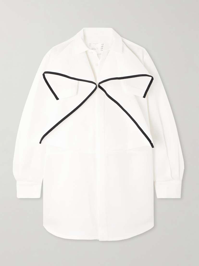 Sacai Paneled Grosgrain-trimmed Silk And Cotton-blend Shirt