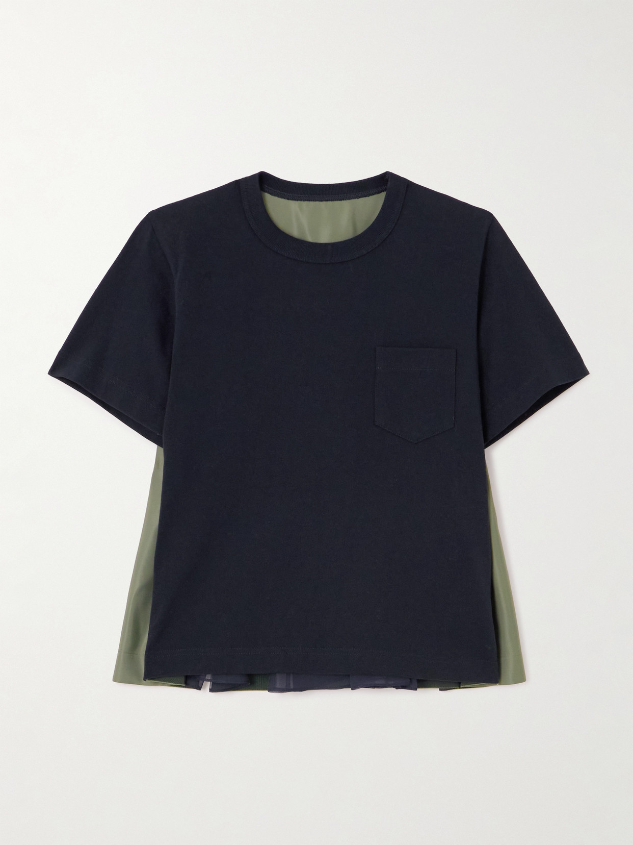 Sacai Pleated Twill-trimmed Cotton-jersey T-shirt In Blue