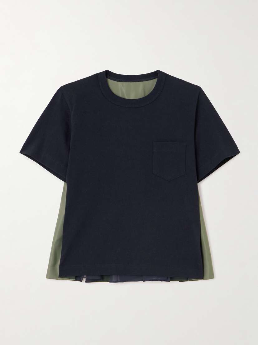 Sacai Pleated Twill-trimmed Cotton-jersey T-shirt