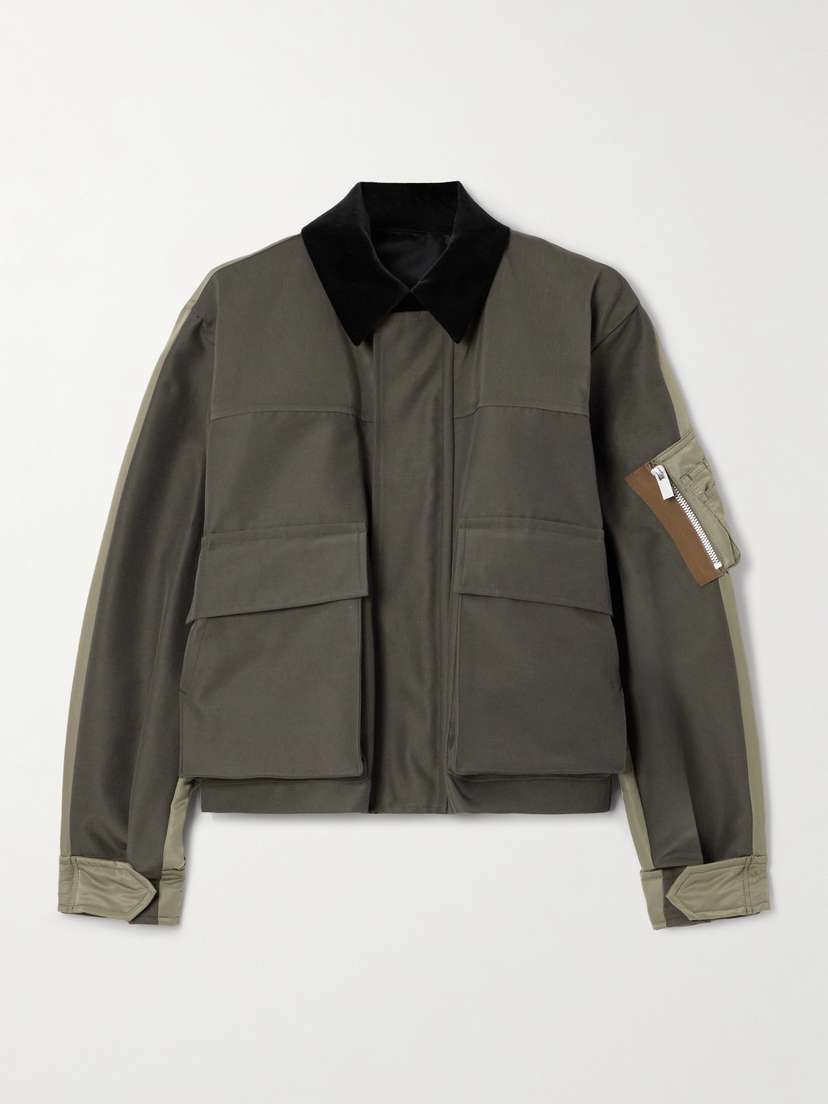 Sacai Velvet And Satin-trimmed Cotton-blend Twill Jacket