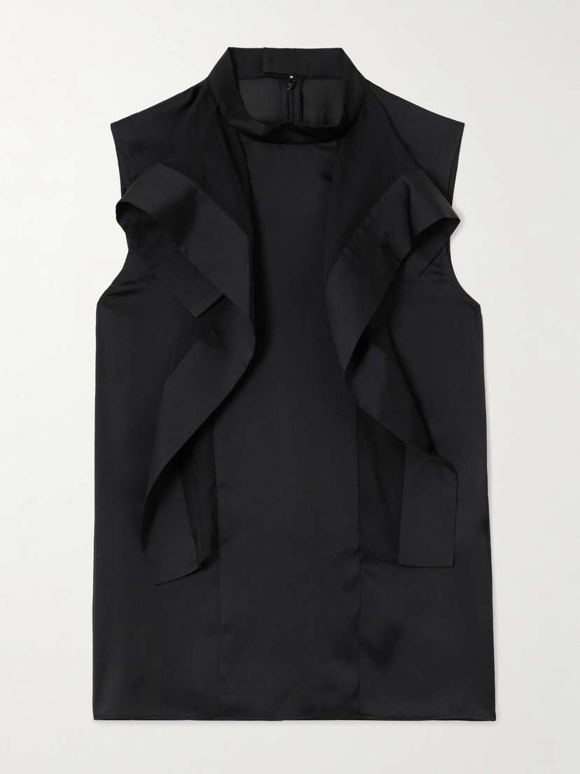 Sacai Ruffled Satin-trimmed Chiffon Blouse