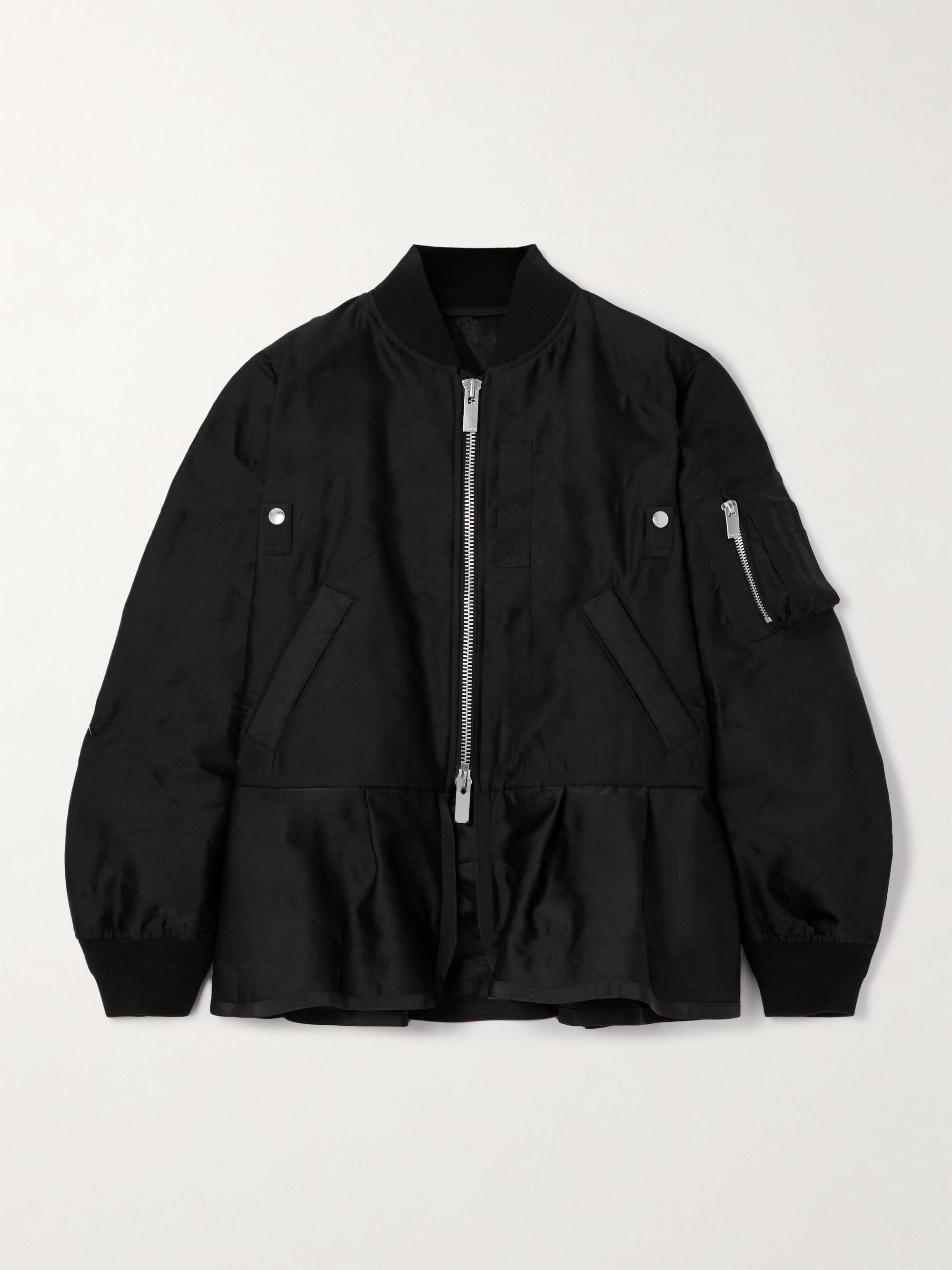 SACAI Grosgrain-trimmed quilted satin peplum jacket | NET-A SACAI Grosgrain-trimmed quilted satin peplum jacket | NET-A