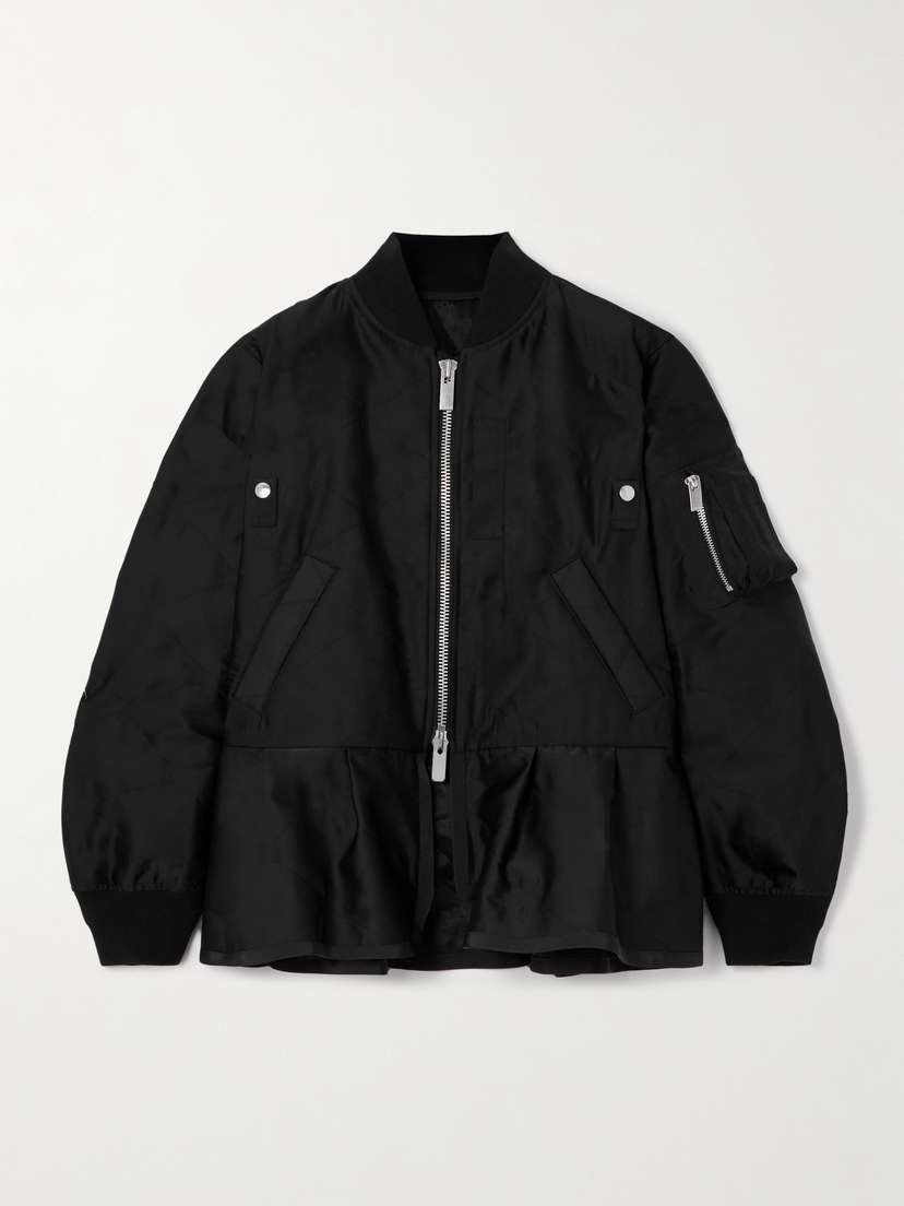 Sacai Grosgrain-trimmed Quilted Satin Peplum Jacket