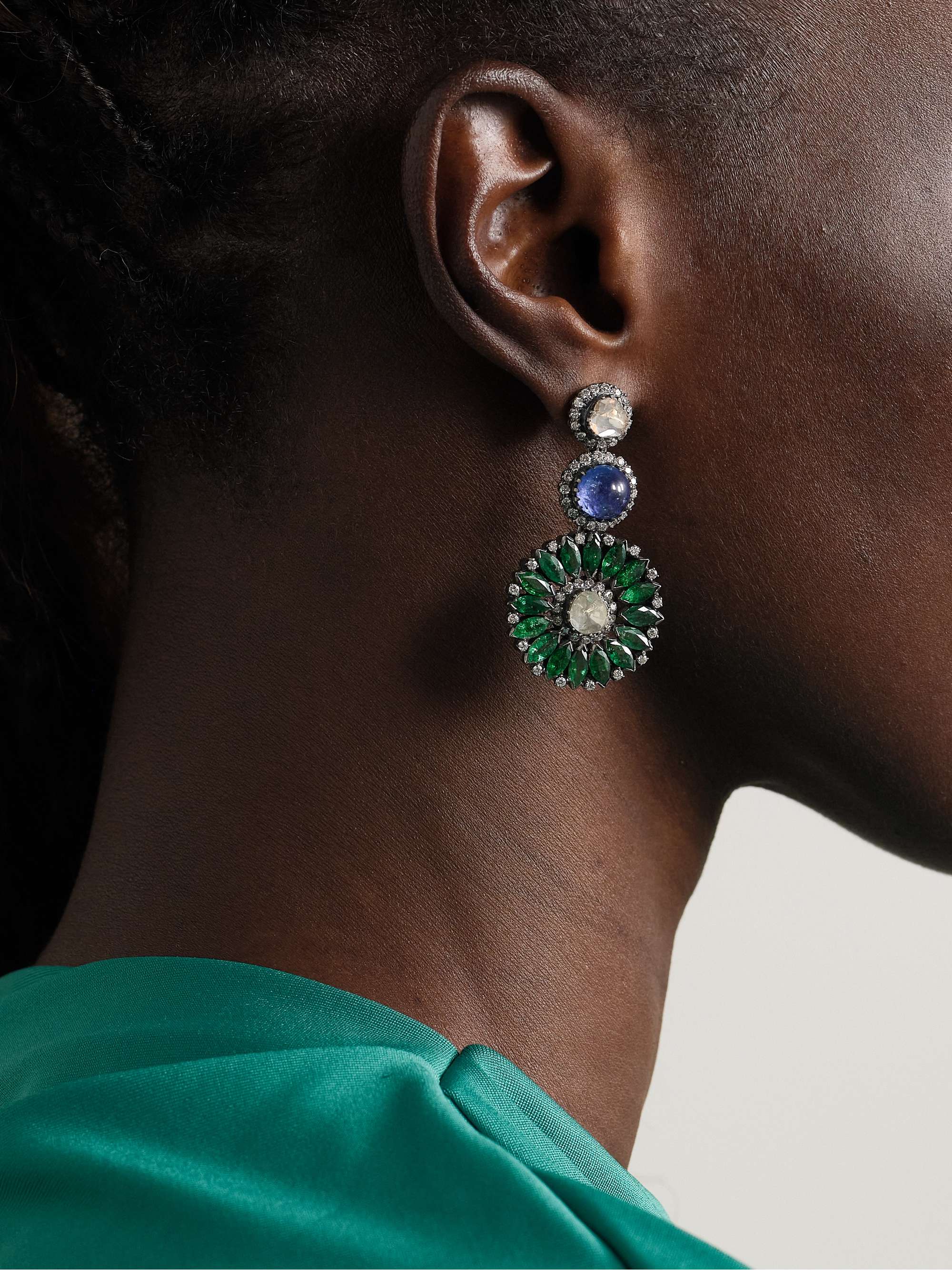 AMRAPALI LONDON Sterling silver and 18-karat gold multi-stone earrings