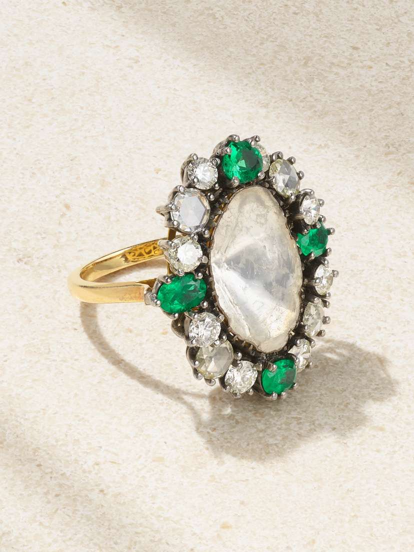 Amrapali London Rajasthan Rhodium-plated 18-karat Gold, Emerald And Diamond Ring