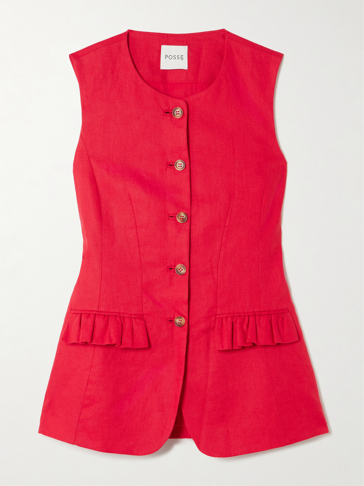 Posse Womens Red Matilda Ruffle-trim Linen Vest In Red