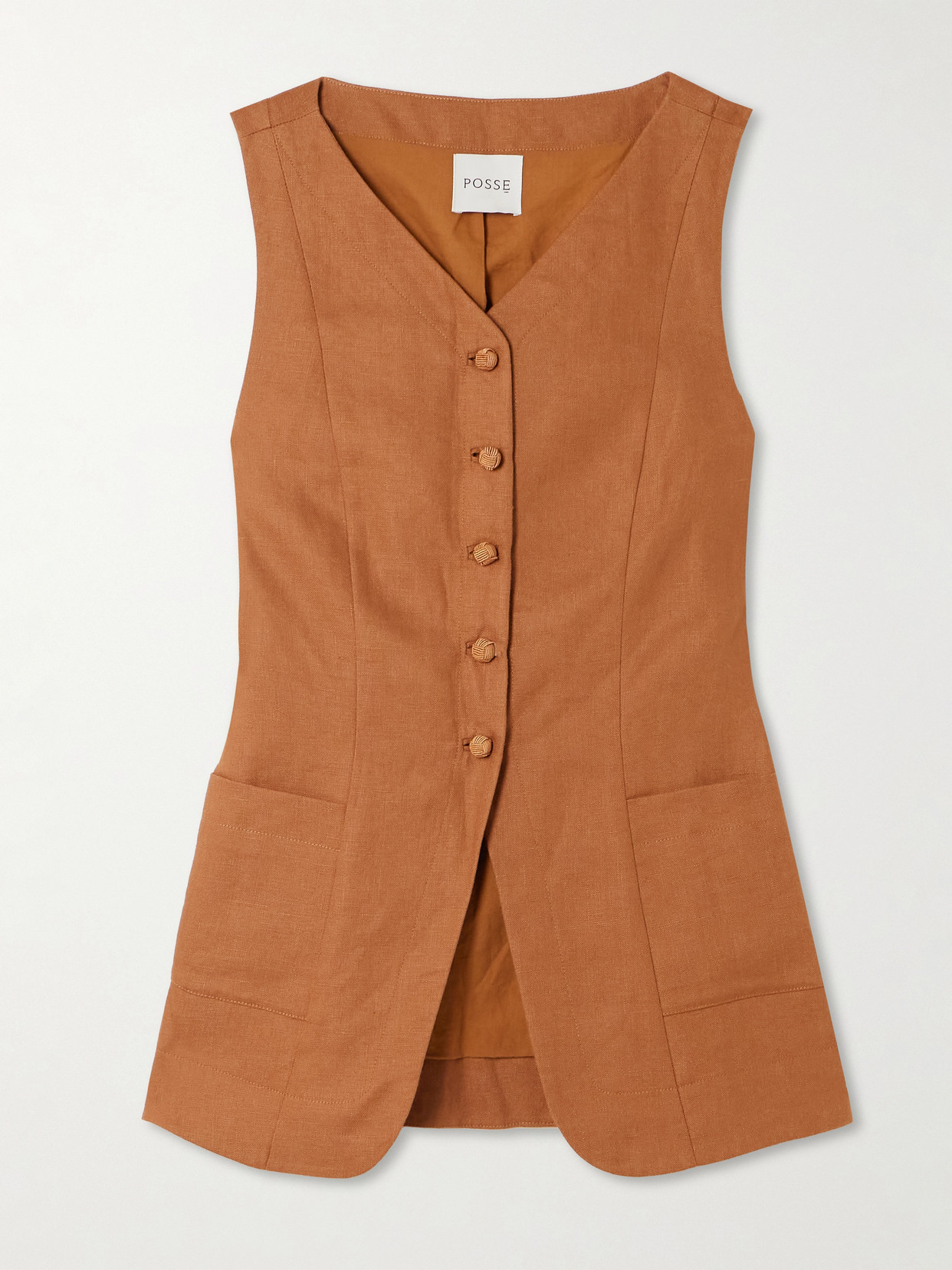 POSSE LORENZO GROSGRAIN-TRIMMED LINEN VEST