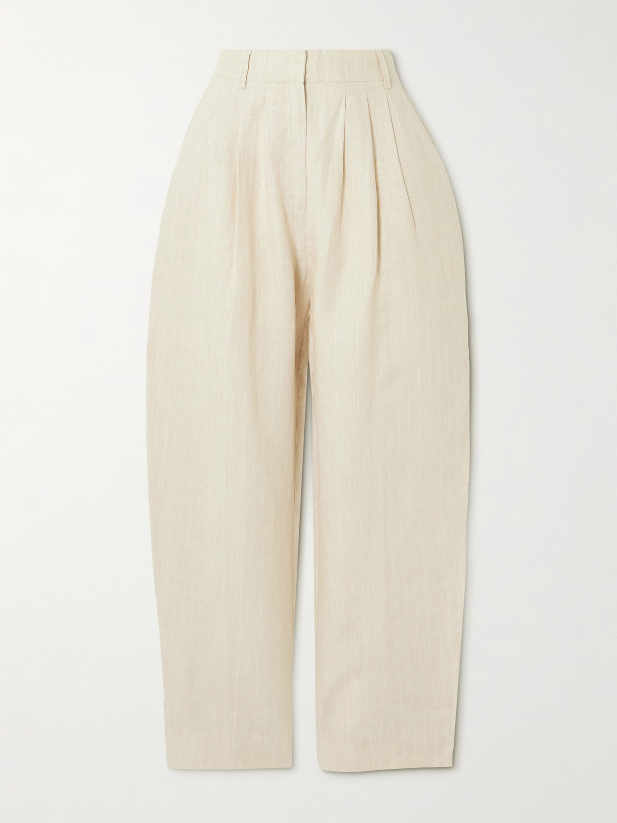 Shop Posse Lucille Pleated Pinstriped Linen Straight-leg Pants In Neutrals