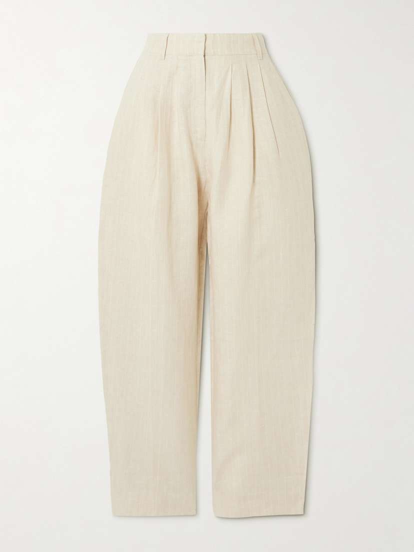 Posse Lucille Pleated Pinstriped Linen Straight-leg Pants