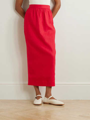POSSE Bonnie gathered linen midi skirt