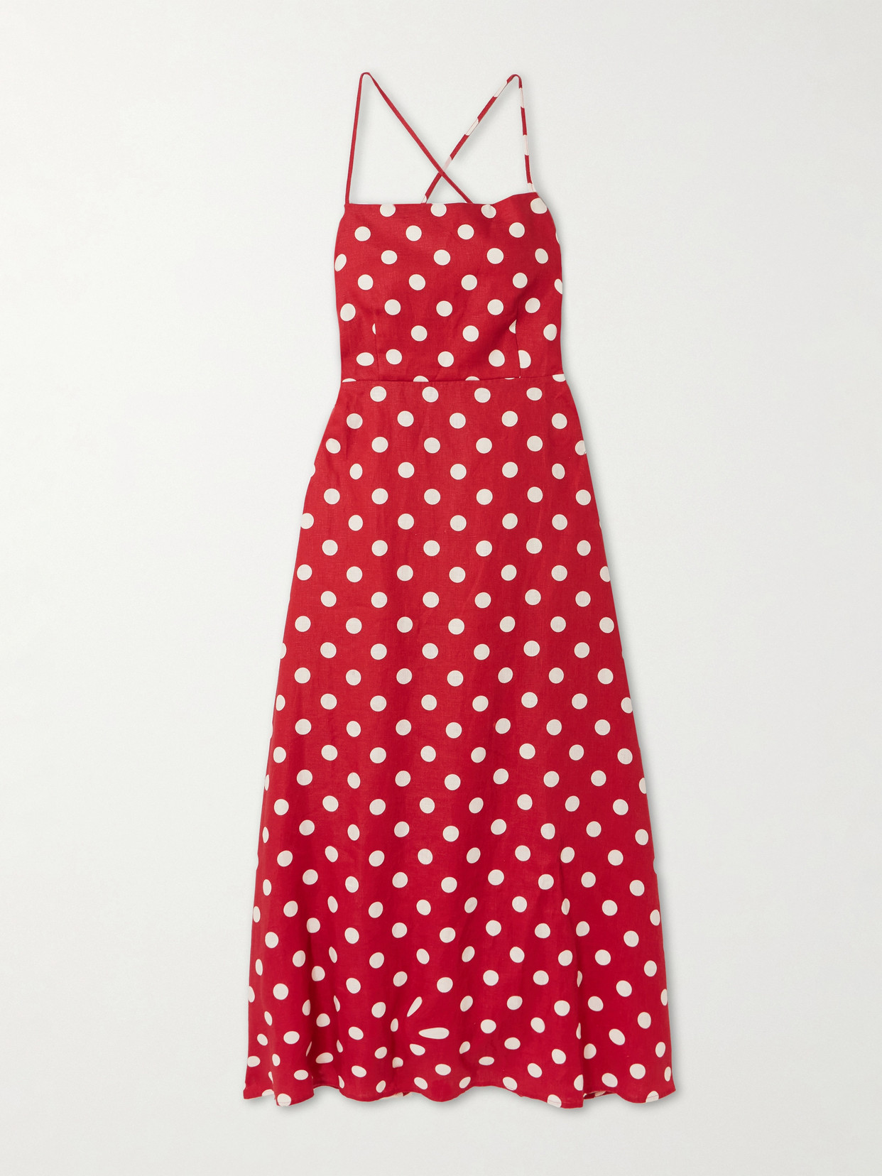 POSSE LORI POLKA-DOT LINEN MIDI DRESS