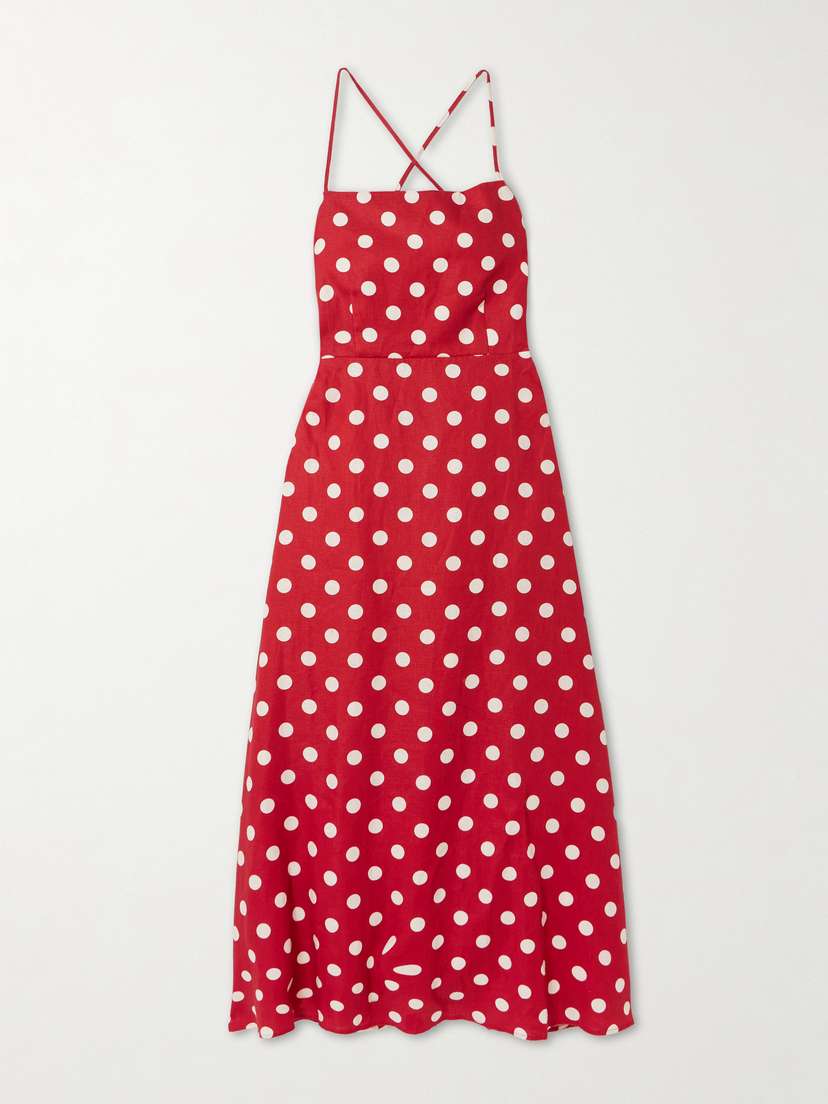 Posse Lori Polka-dot Linen Midi Dress