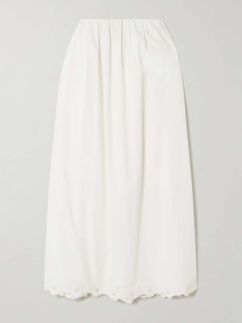 Posse Antoinette Scalloped Embroidered Cotton-voile Midi Skirt
