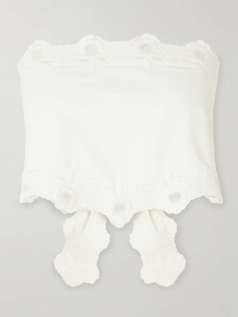 Posse Antoinette Strapless Scalloped Embroidered Cotton-voile Top