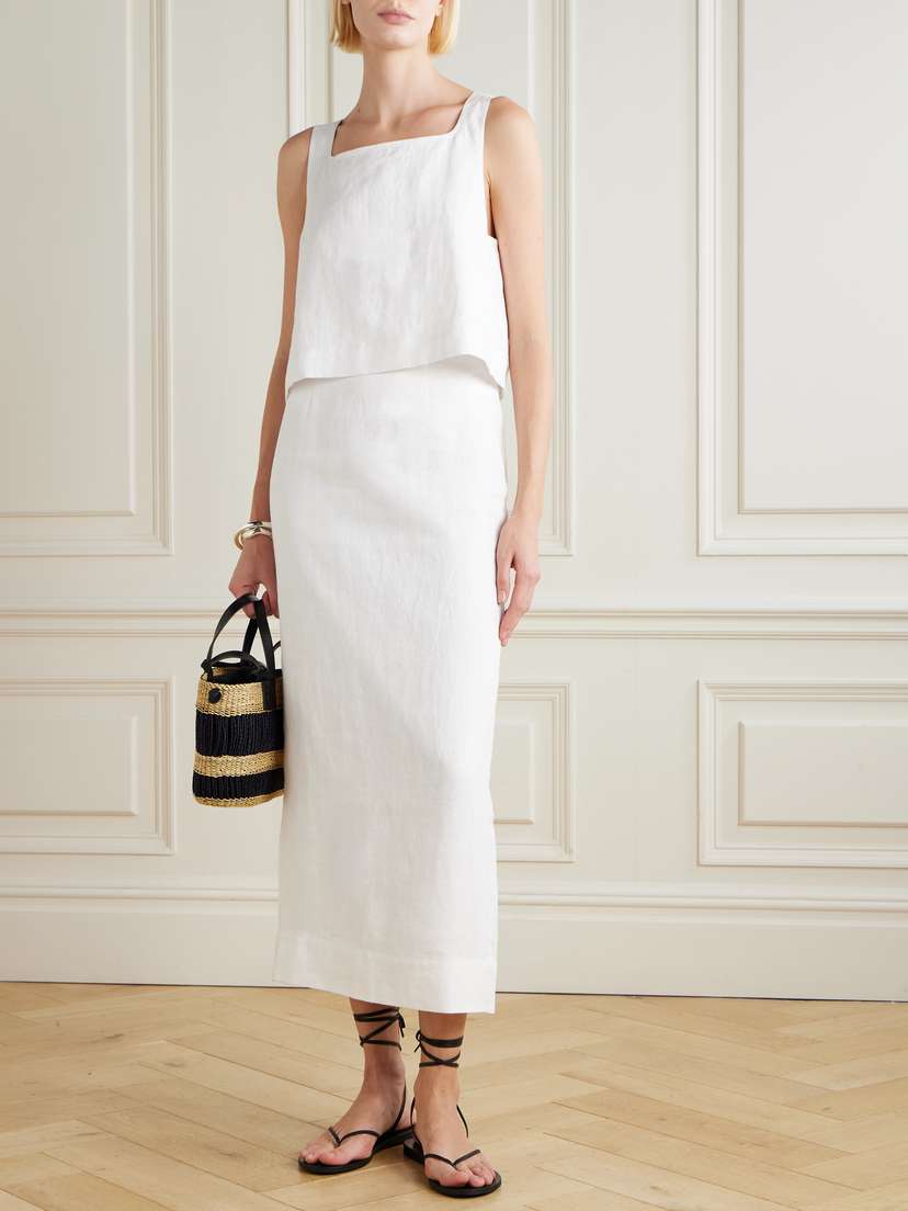 Posse Emma Linen Midi Skirt in Ivory | Women's Skirts | Vtir
