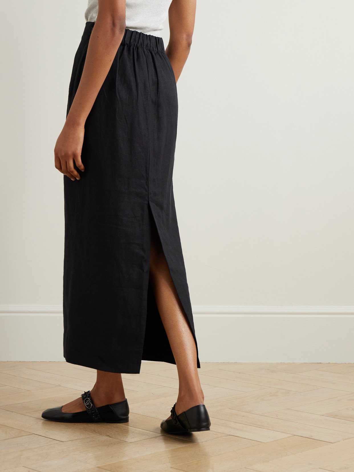 Shop Posse Emma Linen Midi Skirt In Black