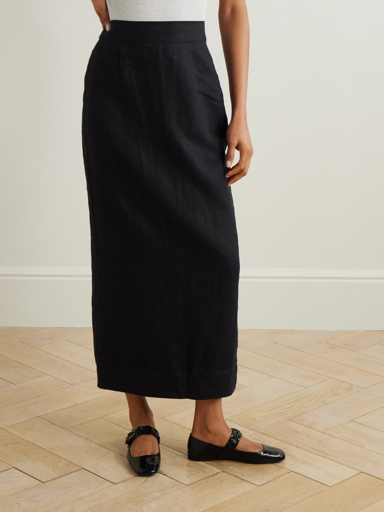 Shop Posse Emma Linen Midi Skirt In Black