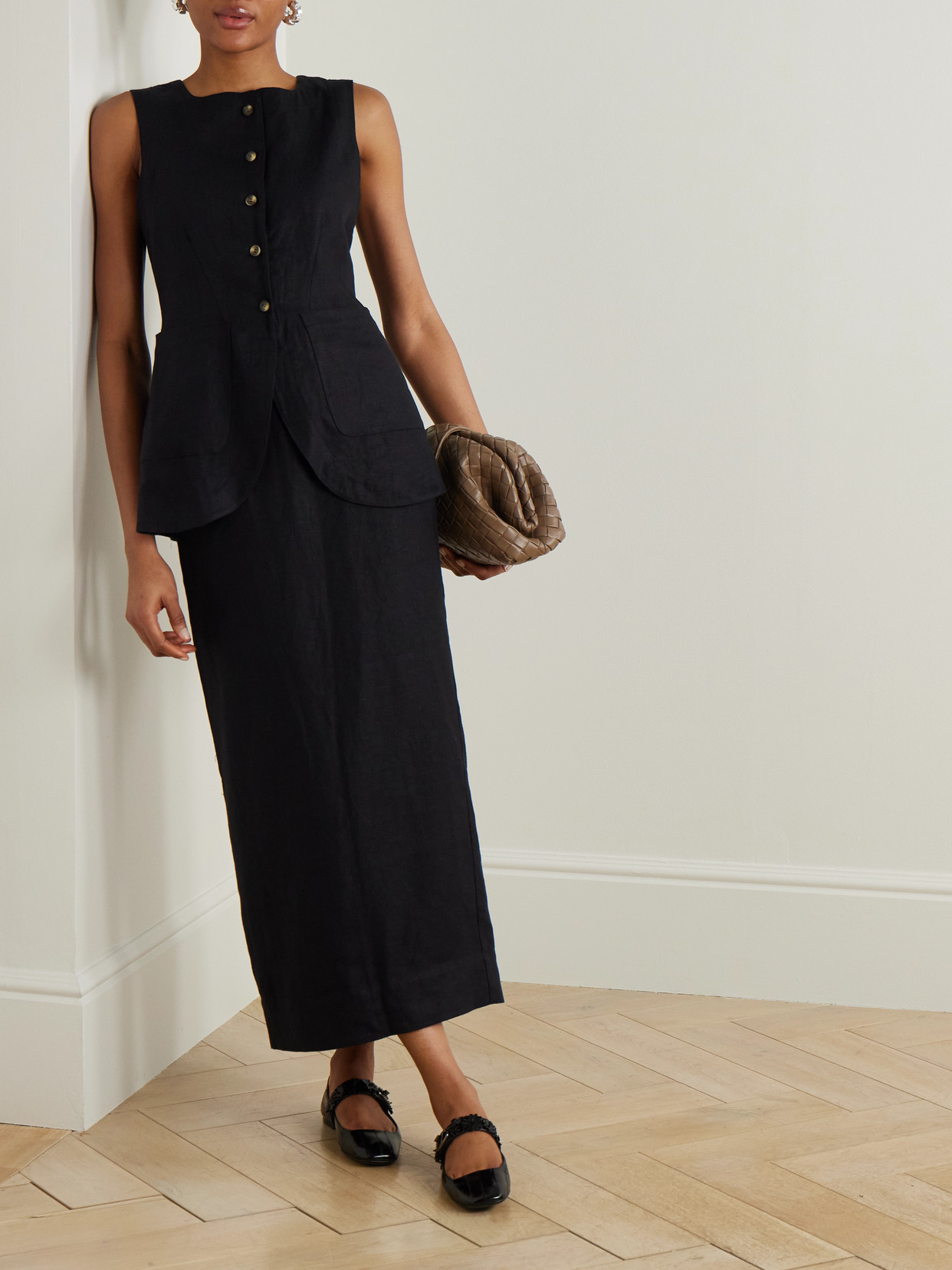 Shop Posse Emma Linen Midi Skirt In Black