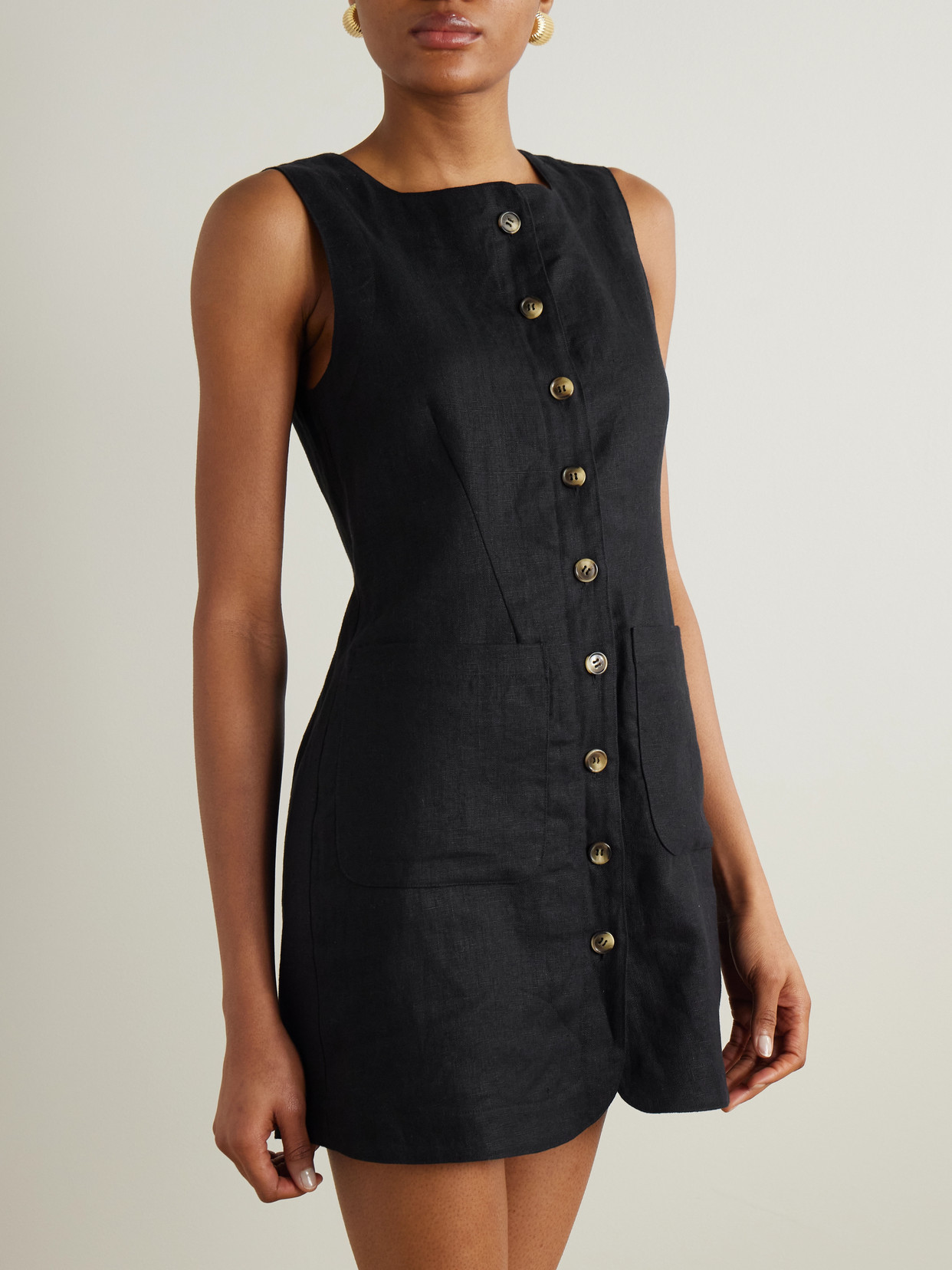 Shop Posse Emma Linen Mini Dress In Black
