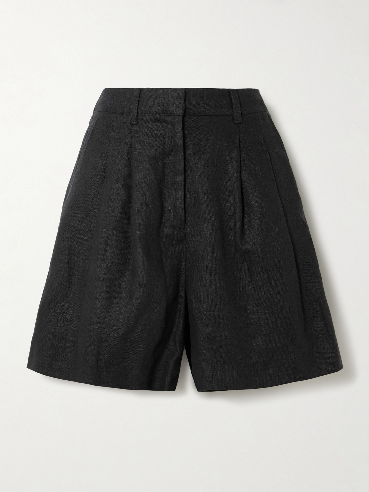 Posse Marchello Pleated Linen Shorts In Black