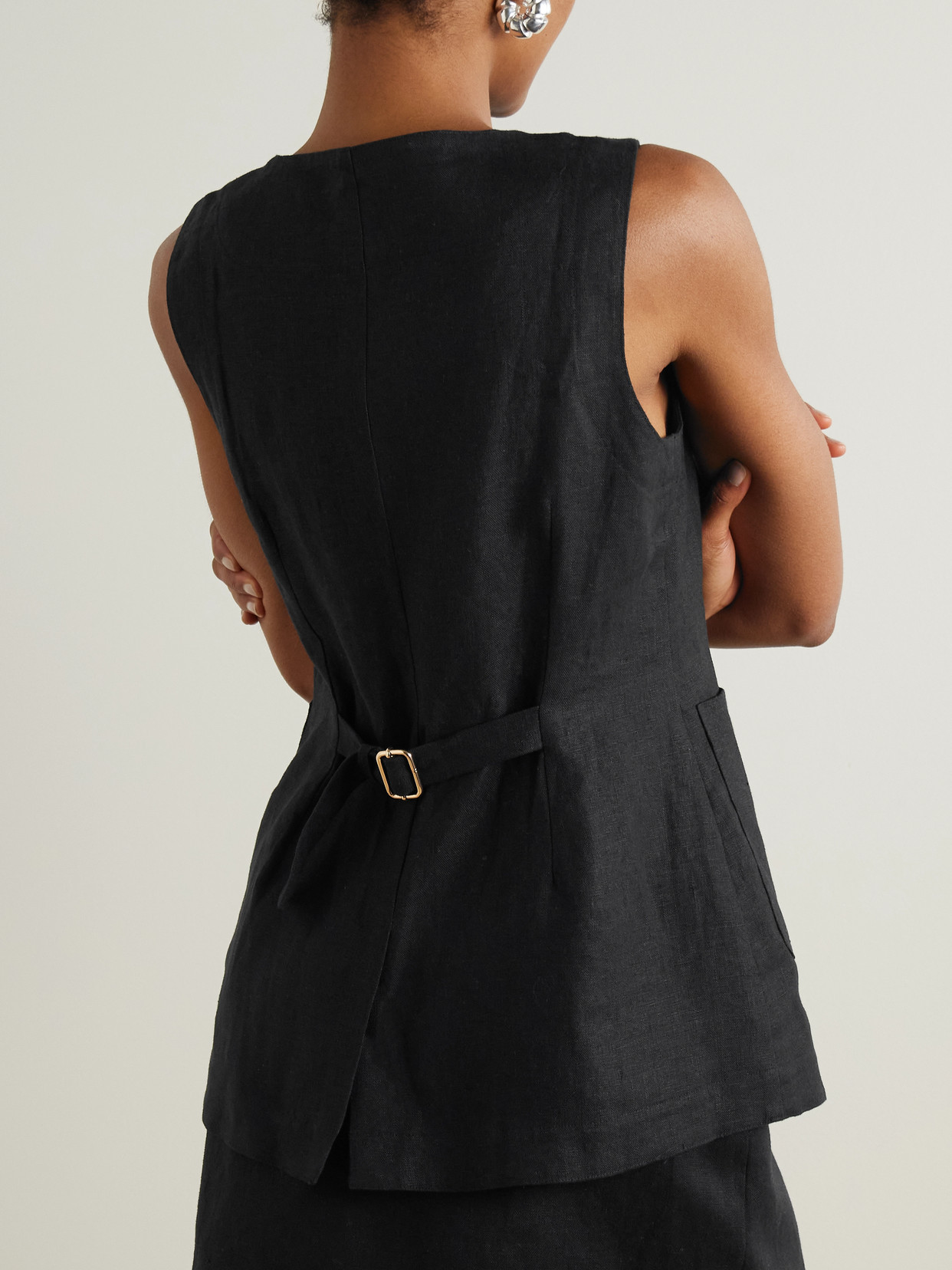 Posse Womens Black Emma Two-patch-pockets Linen Vest In Black