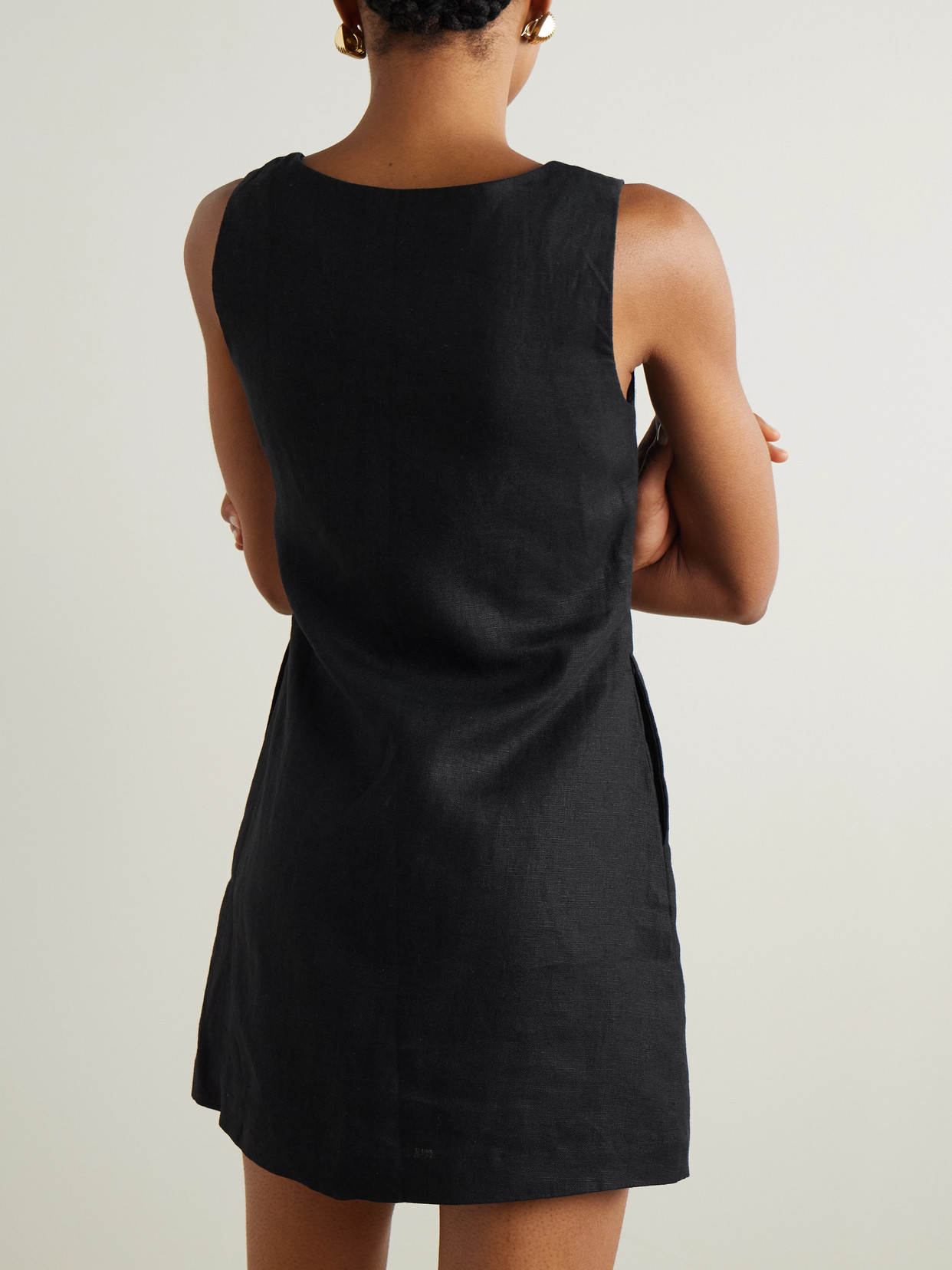 Posse Womens Black Alice Square-neck Linen Mini Dress Xs In Black