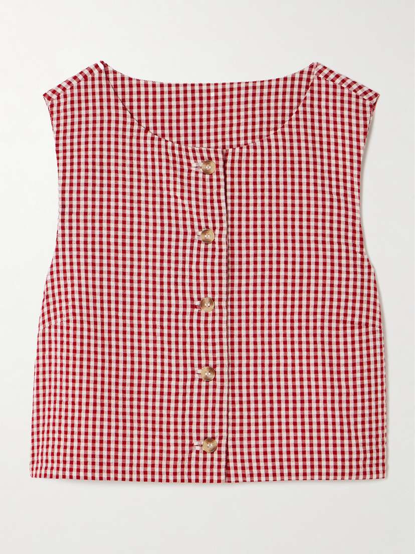 Posse Rio Cropped Gingham Cotton-seersucker Top