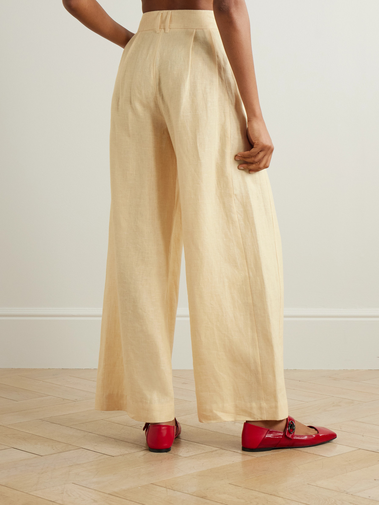 POSSE PARKER PLEATED LINEN WIDE-LEG PANTS