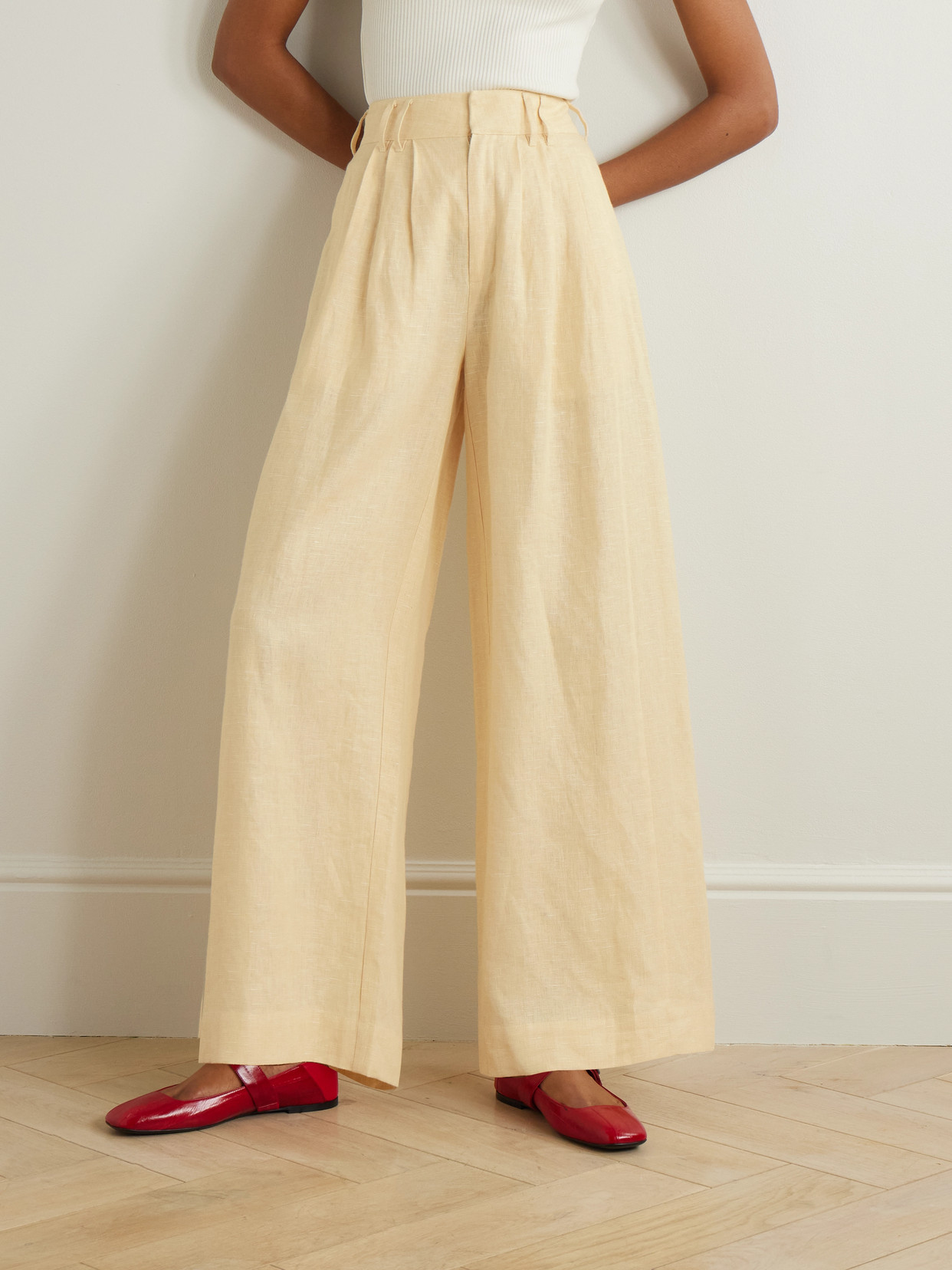POSSE PARKER PLEATED LINEN WIDE-LEG PANTS
