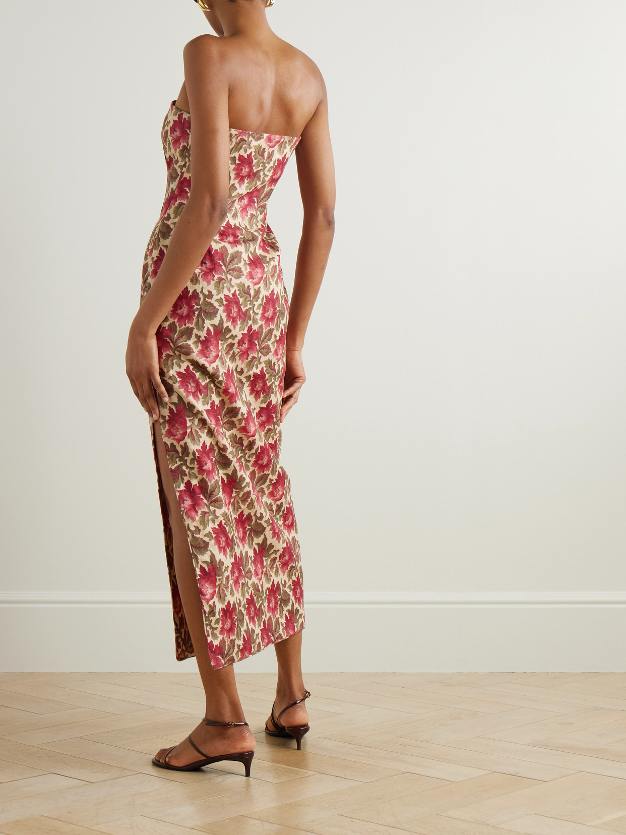 Posse Rosalie Strapless Floral Linen Maxi Dress