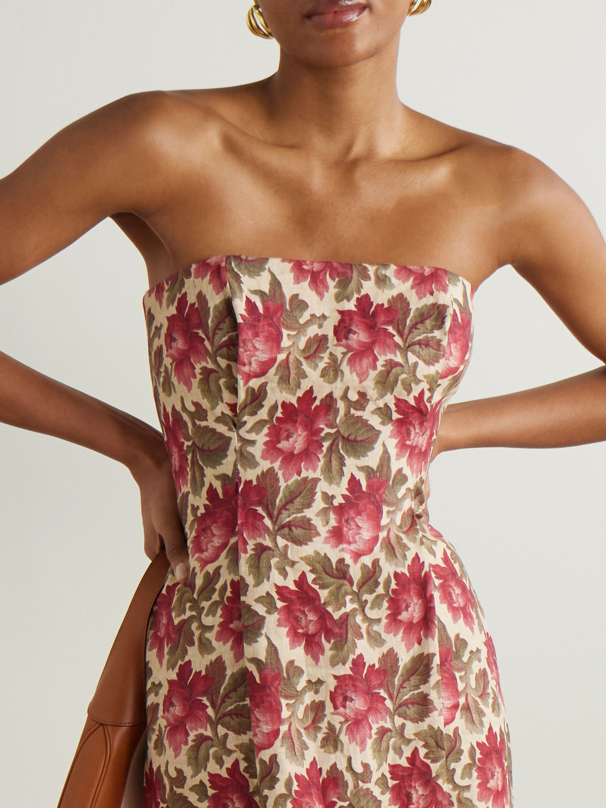 Posse Rosalie Strapless Floral Linen Maxi Dress