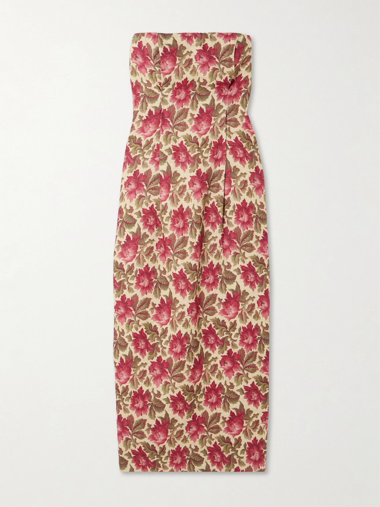 Posse Rosalie Strapless Pintucked Floral-print Linen Midi Dress