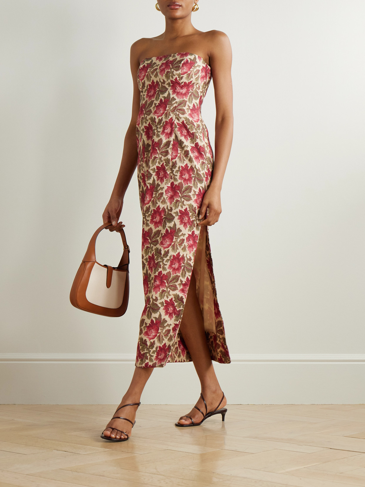 Posse Rosalie Strapless Floral Linen Maxi Dress
