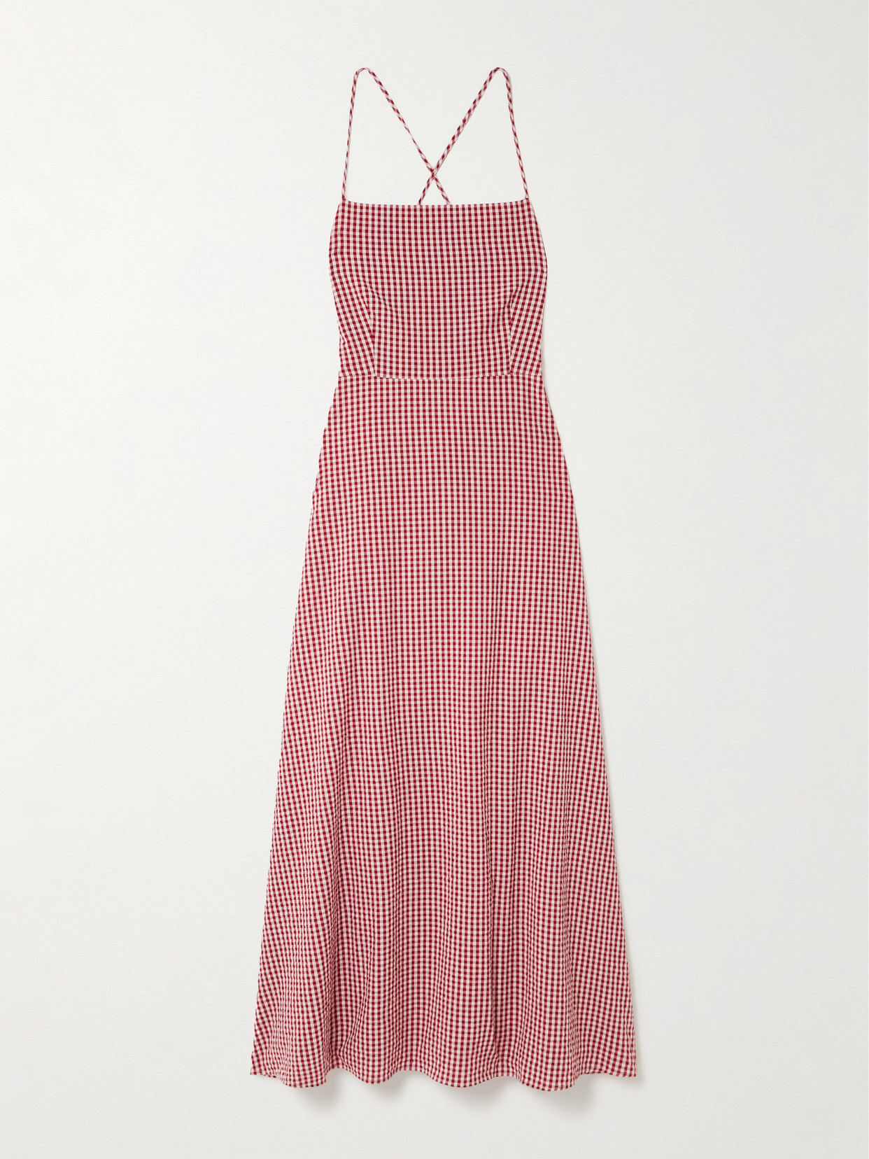 Posse Lori Open-back Gingham Linen-seersucker Maxi Dress