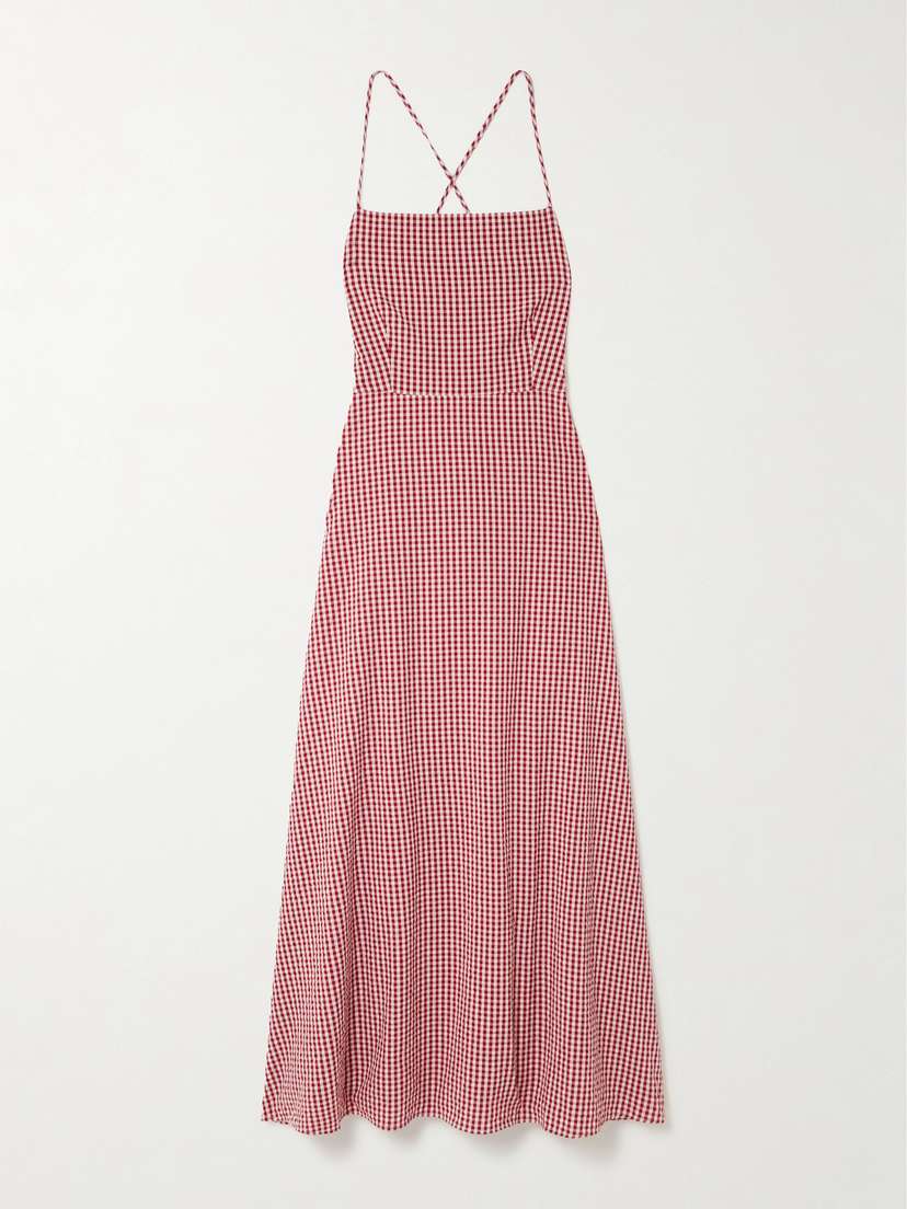 Posse Lori Open-back Gingham Cotton-seersucker Maxi Dress