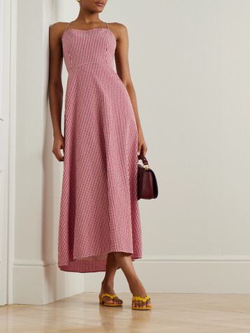 POSSE Lori open-back gingham cotton-seersucker maxi dress