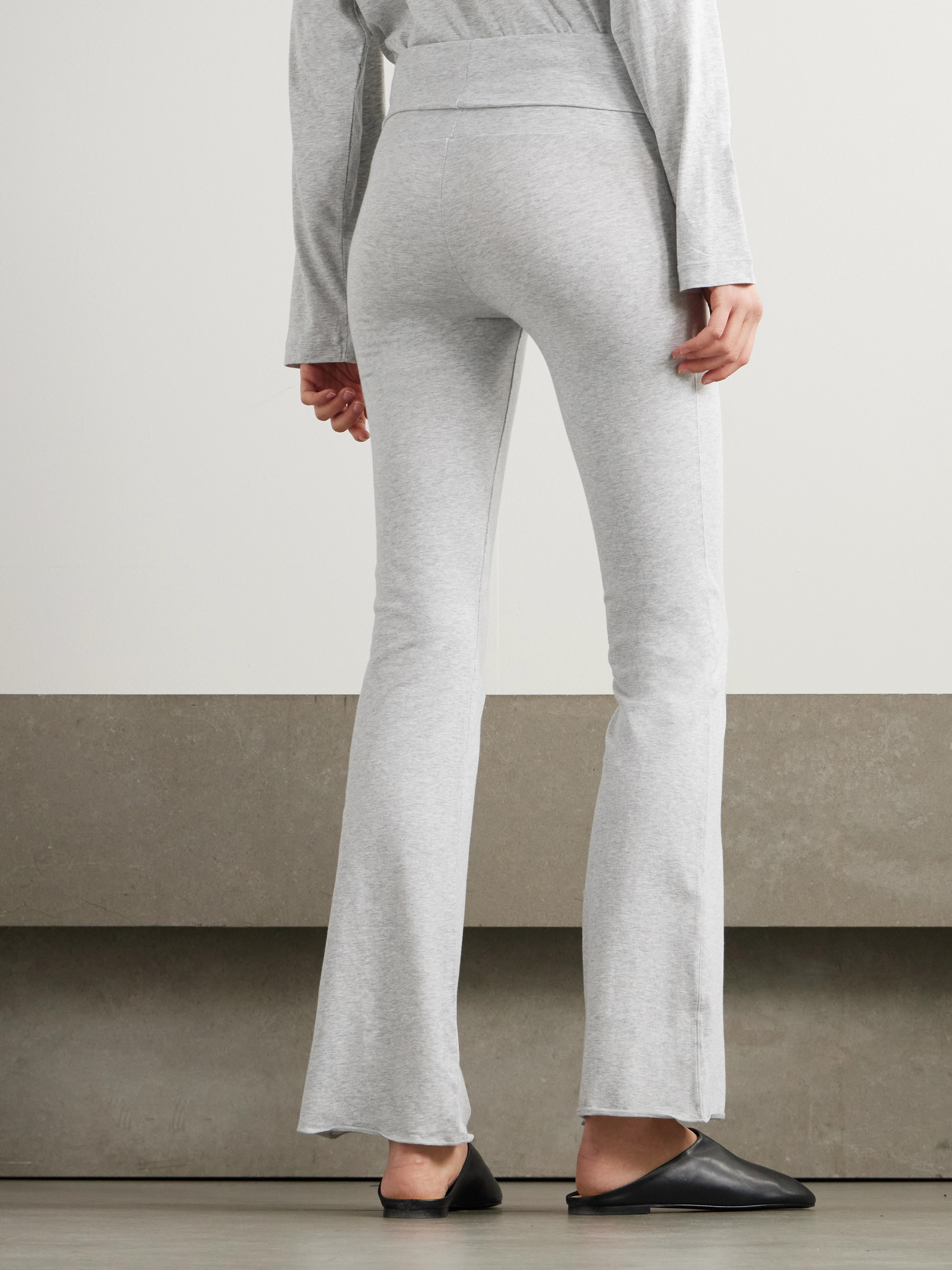 Skims Foldover stretch-cotton jersey flared pants - Light Heather Grey