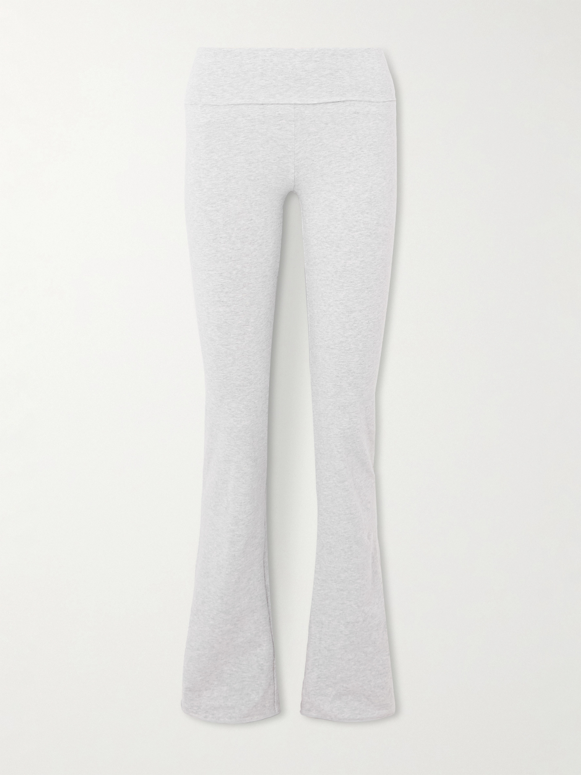 Skims Foldover stretch-cotton jersey flared pants - Light Heather Grey