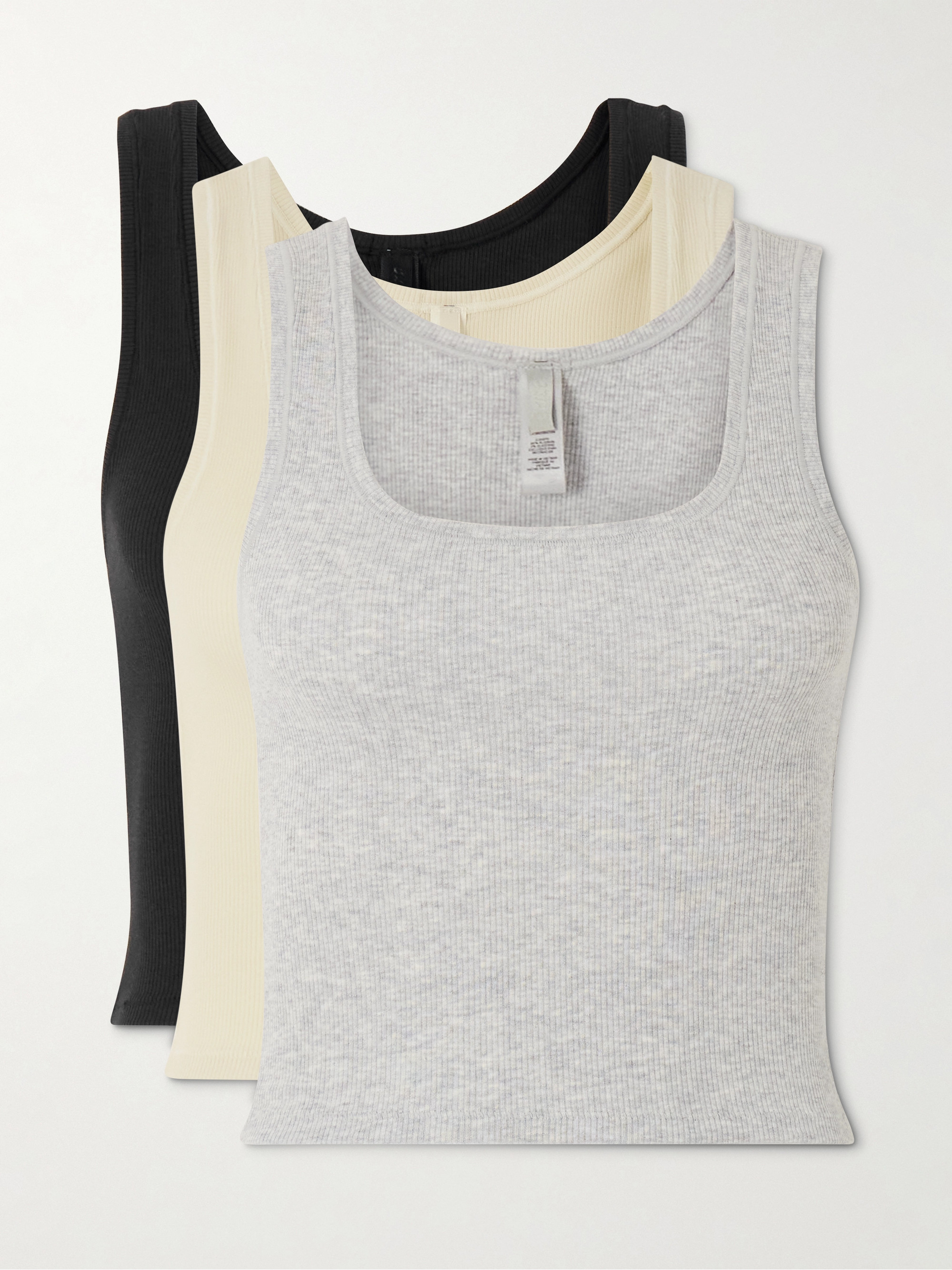 Skims Cotton Rib Tank 3-Pack - Bone, Light Heather Gray, Soot