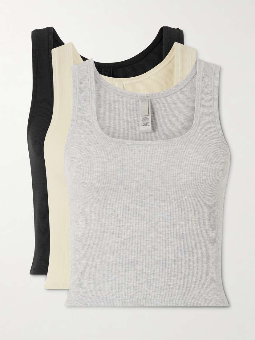 Skims Cotton Rib Tank 3-pack - Bone, Light Heather Gray, Soot