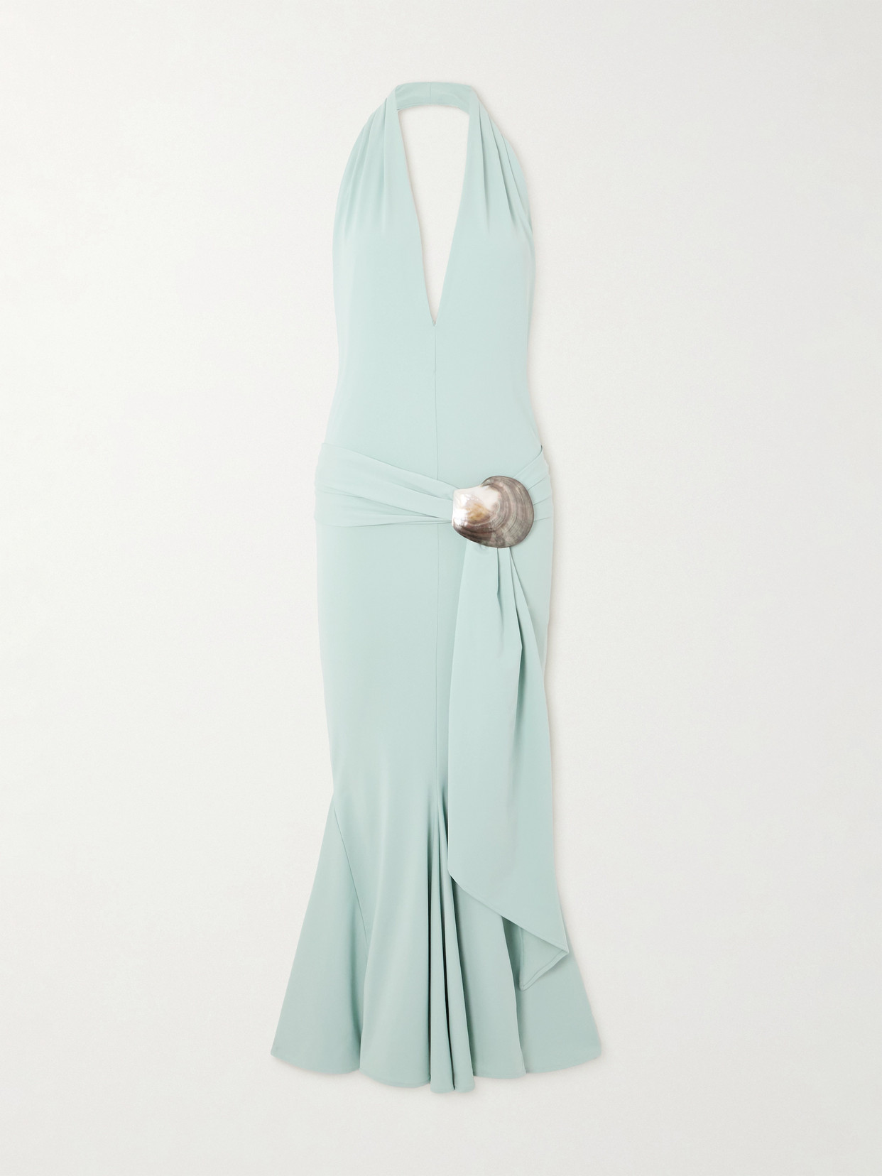 Conner Ives Embellished Stretch Recycled-satin Halterneck Midi Dress