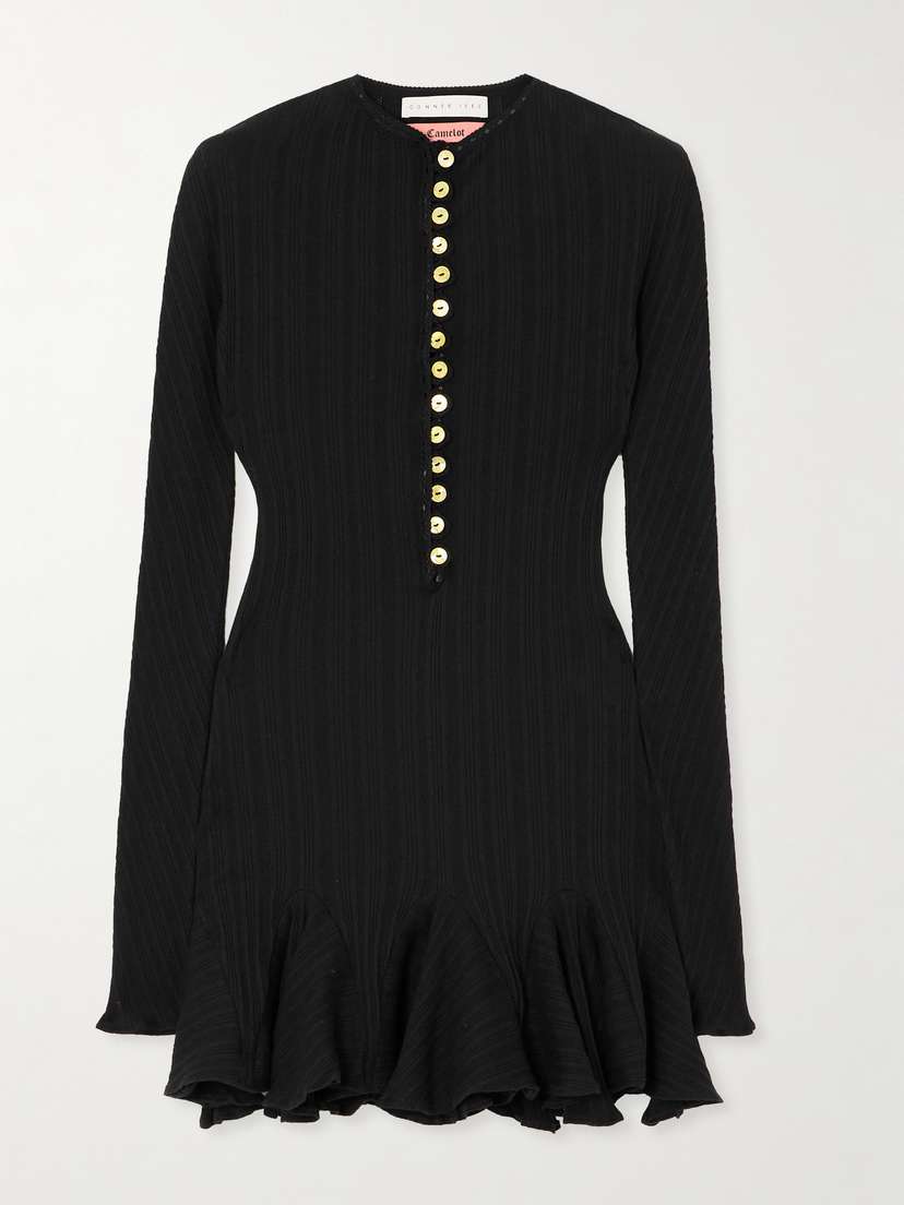 Conner Ives Ribbed And Pointelle-knit Organic Cotton-jersey Mini Dress
