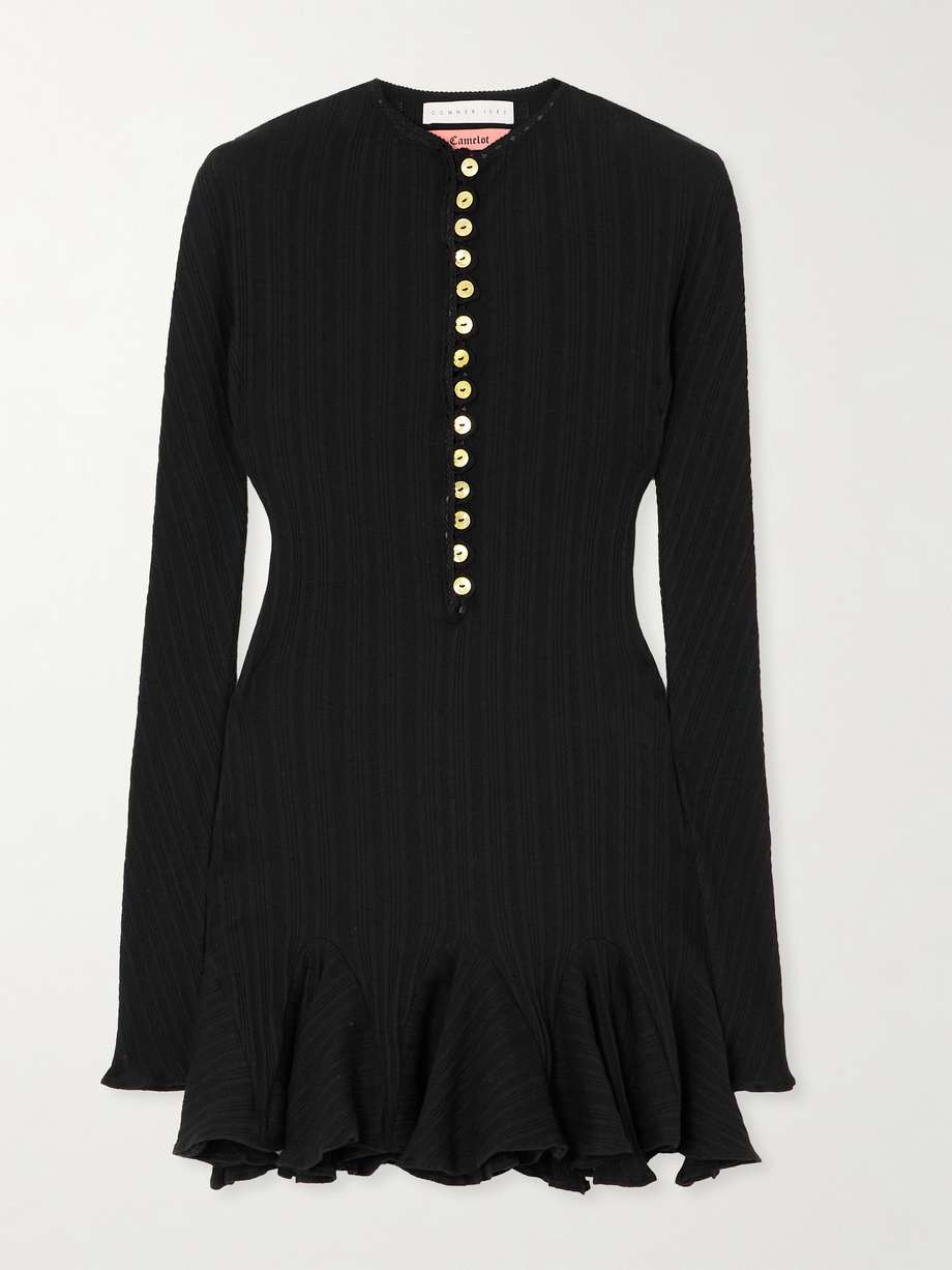 ribbed and pointelle-knit organic cotton-jersey mini dress