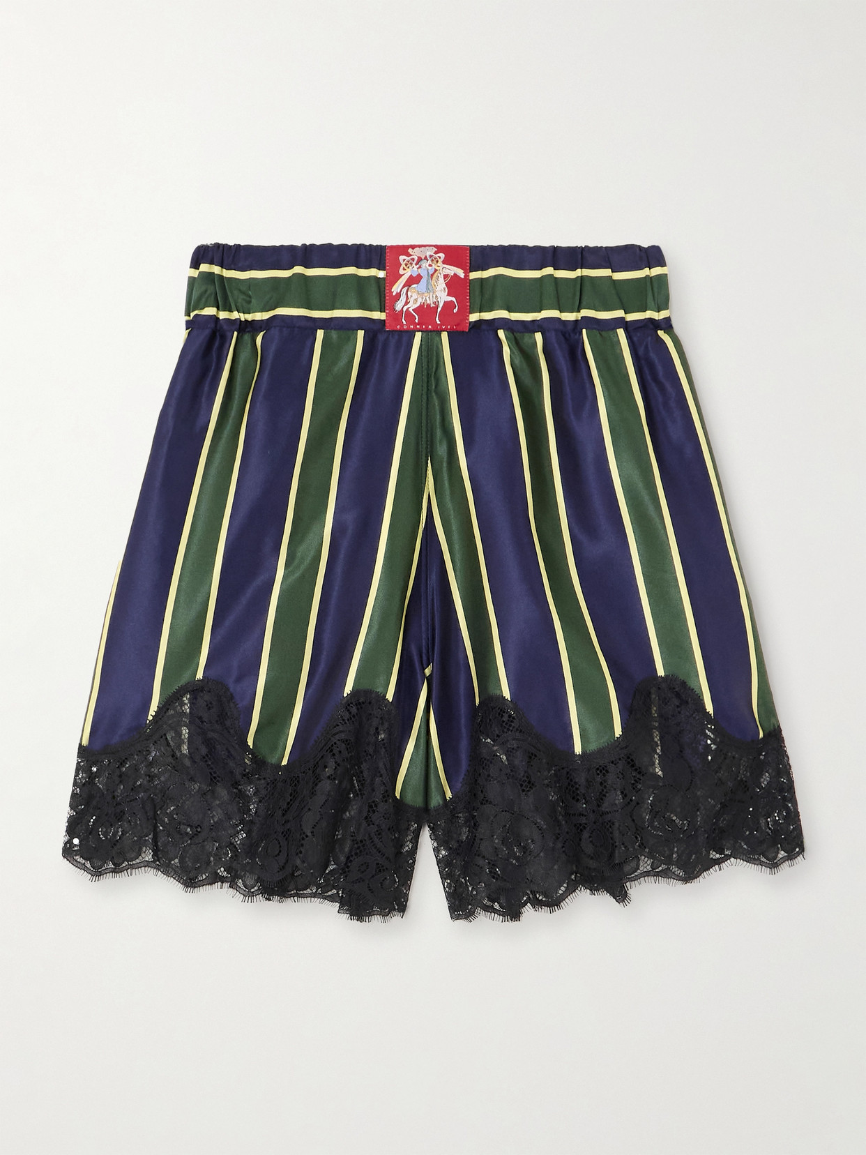 Conner Ives Womens Lace Football Striped Cotton And Silk-blend Shorts Multi Xs In Blue