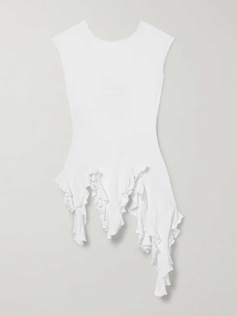 Conner Ives Jellyfish Asymmetric Ruffled Bamboo-blend Jersey Top