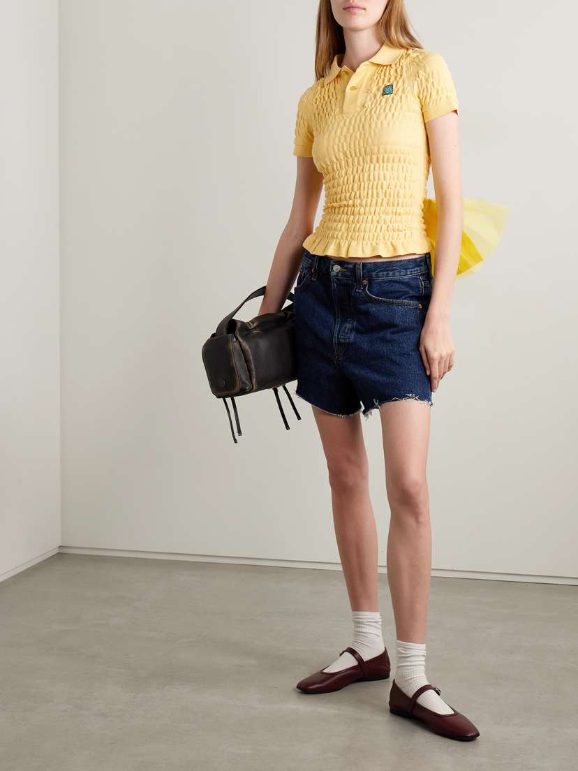 Tulle-trimmed Shirred Organic Cotton-piqué Shirt | Image | 1